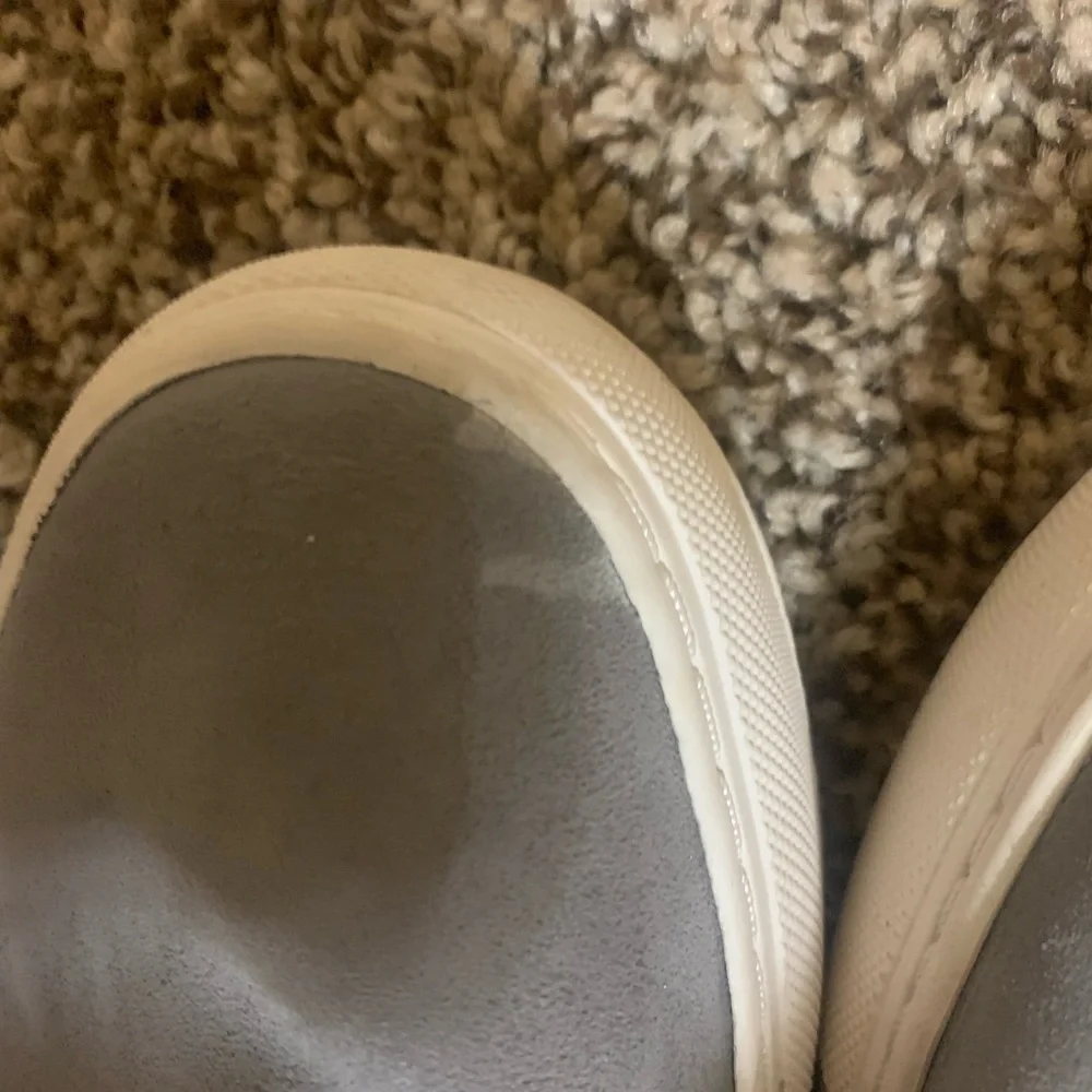 RACHEL ZOE Grey Suede Slip Ons Burke Fur Sz 7.5M Women’s GUC